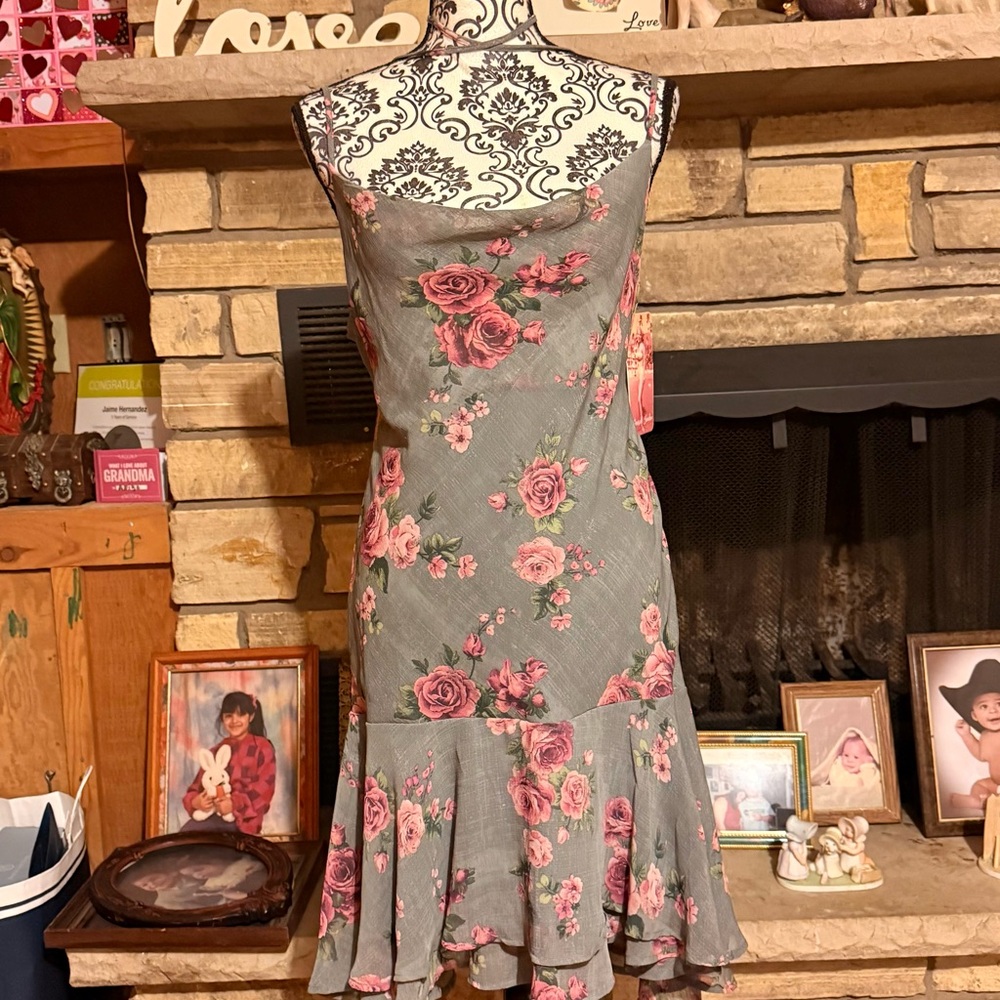 Emerald Sundae Gray and Pink Floral High Low Dress